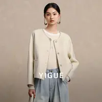 亦谷羊毛圆领呢子女2025冬季新款名媛风气质上衣外套G5WAN575-6