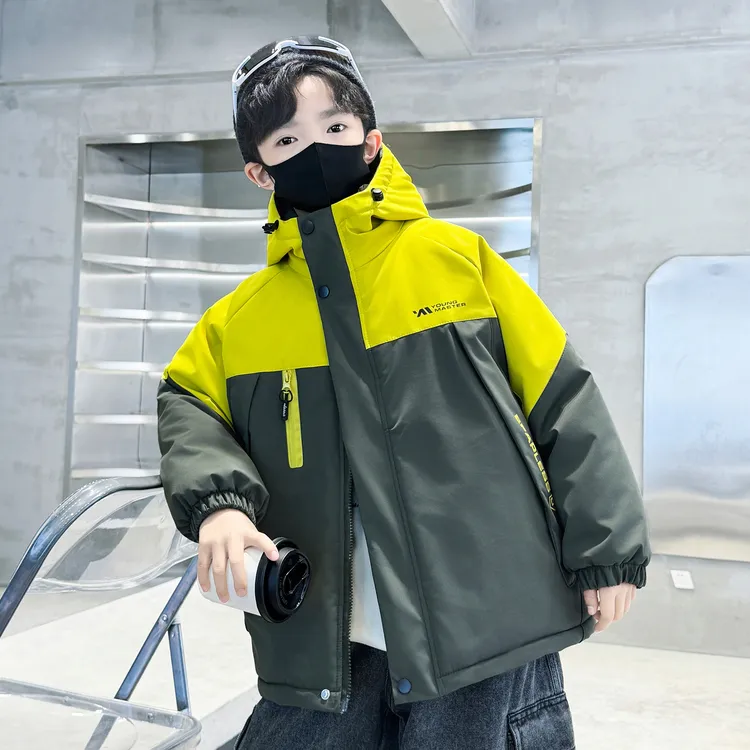 男童秋冬装外套加绒2026新款大童棉服加厚派克服冬季男孩时髦棉衣