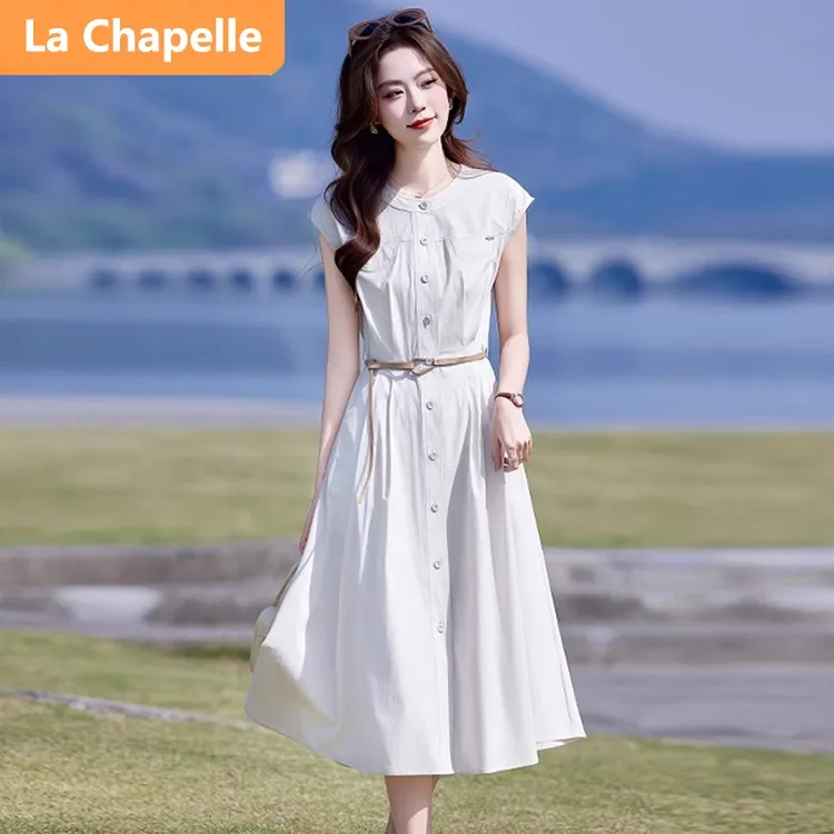 拉夏贝尔连衣裙女夏季2025新款多巴胺气质大方显瘦减龄中长款裙子