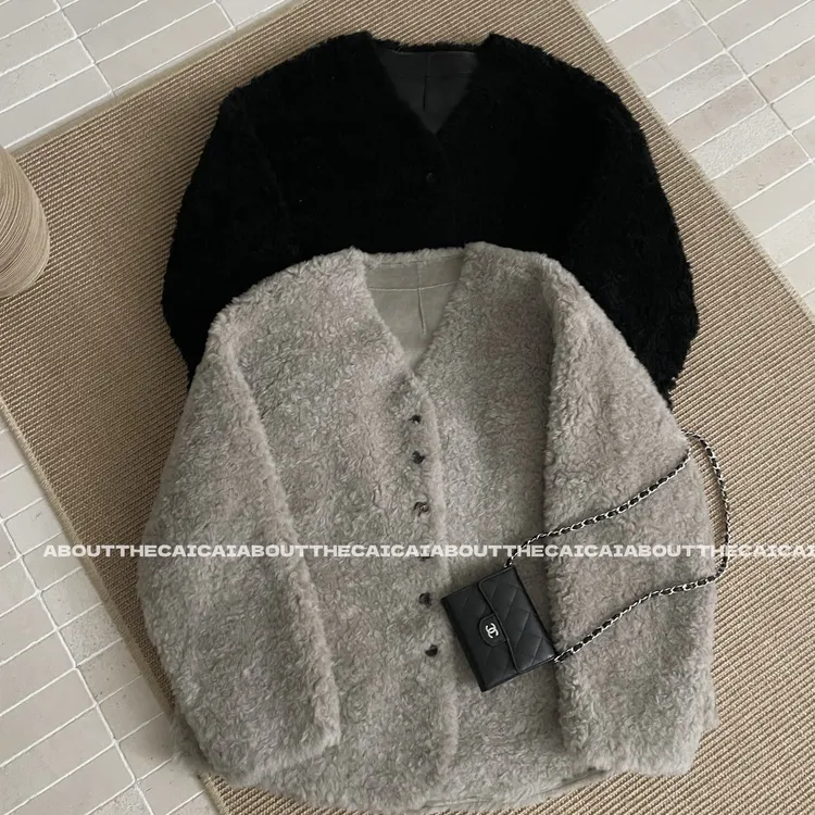 CAICAI冬季韩系显瘦加厚时尚洋气全羊毛皮毛一体外套（只能干洗）