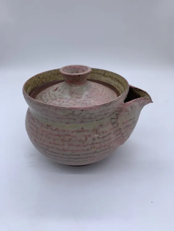 手工简约窑变宝瓶壶复古粗陶茶壶陶瓷日式茶具手抓壶粉色带盖