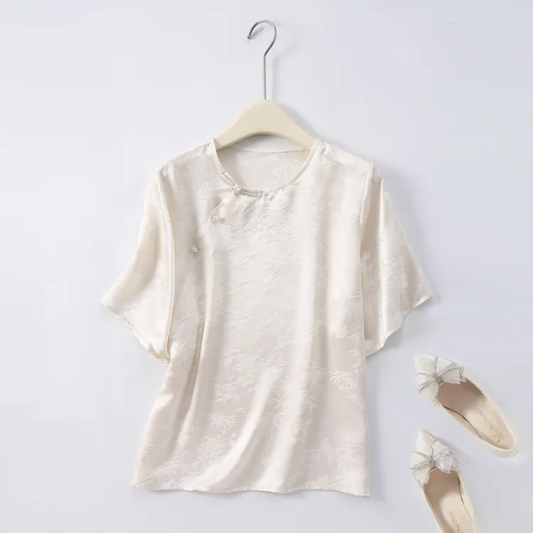 【骨折价啦】轻奢丝滑！100桑蚕丝花萝斜襟国风短袖