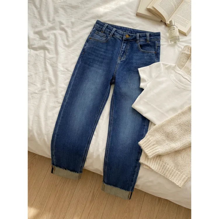 9分毛须裤新款爆款冬季植绒女款休闲百搭显腿长显瘦烟管牛仔裤子