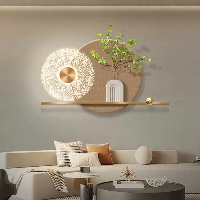 奶油风餐厅挂画装饰画带灯轻奢高级感沙发背景墙绿植led发光壁画