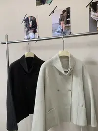 『雨美 Show』8502时尚百搭短款立领双排扣毛毛外套