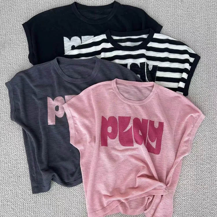 薄款冰丝针织衫女夏季新款韩版侧边一粒扣小个子竹节麻T恤设计感