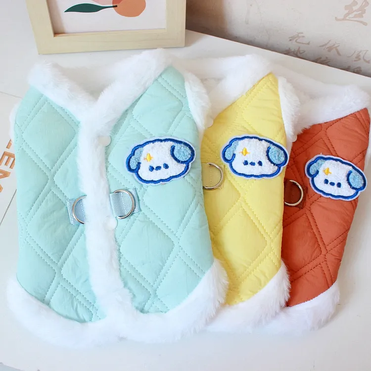 狗狗衣服宠物服装小型犬猫咪泰迪比熊秋冬装保暖加厚绗棉背扣马甲