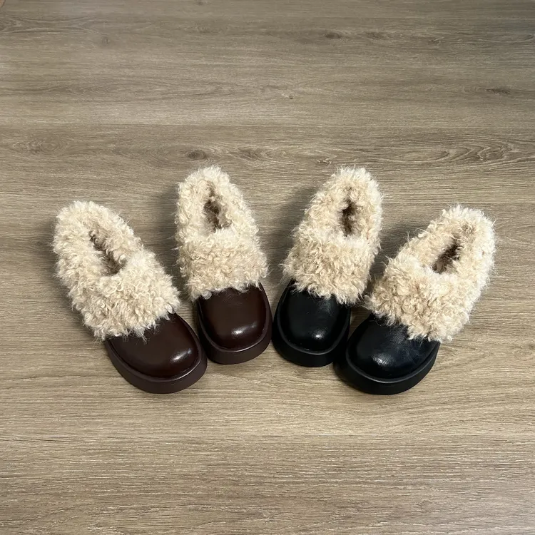 Dannyfrey【两种跟高】冬季新款韩系加绒保暖厚底时尚一脚蹬女棉鞋