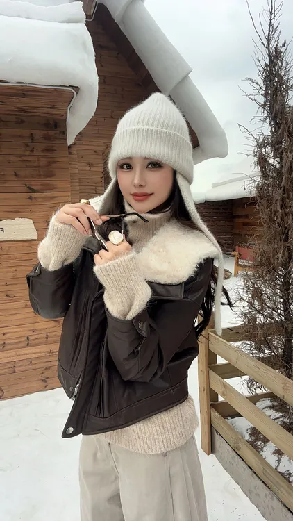 楚楚君 Laugh girl【伦敦相遇】秋冬翻领加绒加厚皮衣外套WL55010J