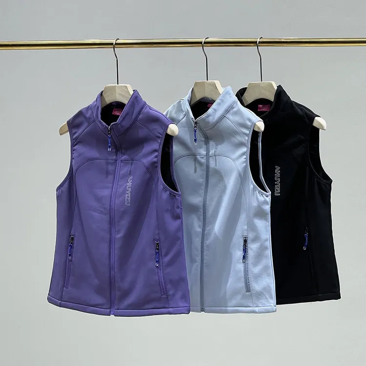 户外抓绒保暖马甲 运动立领修身显瘦软壳衣马夹坎肩背心女款