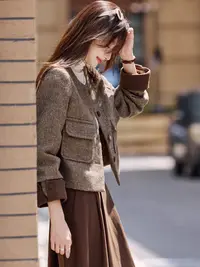 【纪朵研】Y020小香风休闲风时尚套装女装高腰复古套装秋冬半身裙子