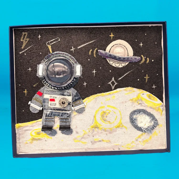 变废为宝 牛仔布 粘贴画手工DIY 创意美术鞋盒盖 牛仔裤改造