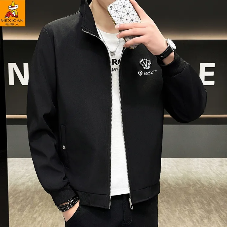 Mexican/稻草人秋装男立领中年男士防风大码夹克时尚秋季宽松休闲