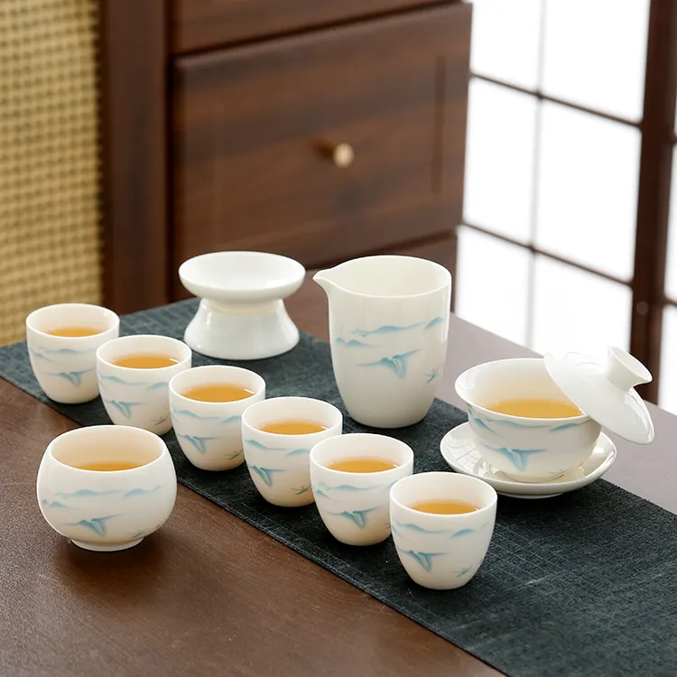 德化白瓷功夫茶具套装家用客厅办公室陶瓷创意泡茶碗茶杯轻奢高档