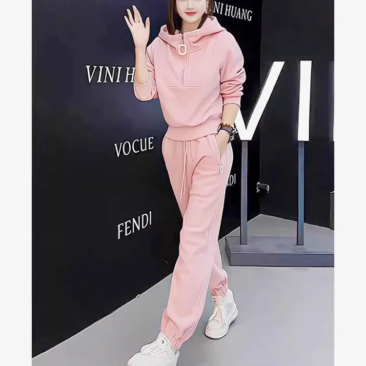 休闲运动套装女2025年春秋冬季时尚洋气粉色高级感卫衣两件套减龄