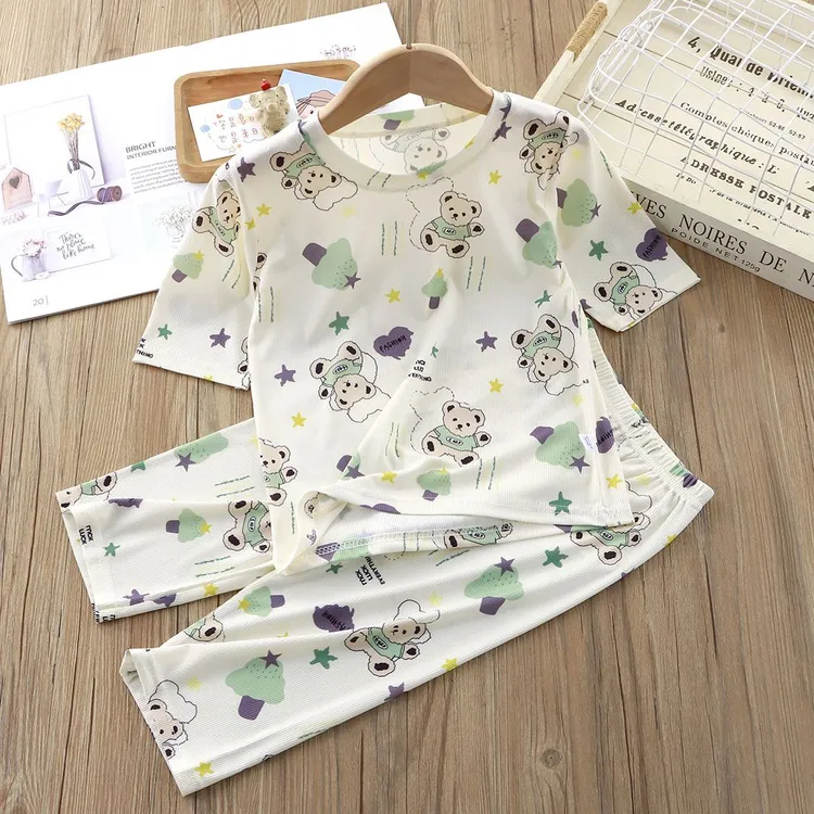 儿童家居服套装男童女童夏季空调服中大童七分两件套宝宝休闲睡衣