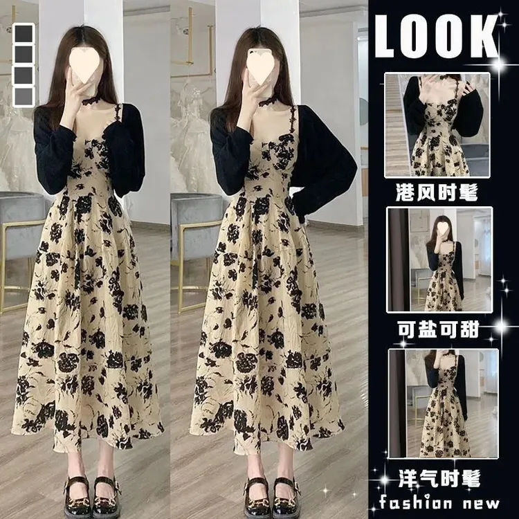 连衣裙套装碎花显瘦洋气法式港风时髦连衣裙套装碎花显瘦洋气法式