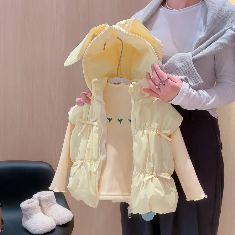 【加绒】【整棉】2025冬款加绒加厚夹棉儿童宝宝潮流兔耳朵款外搭马甲