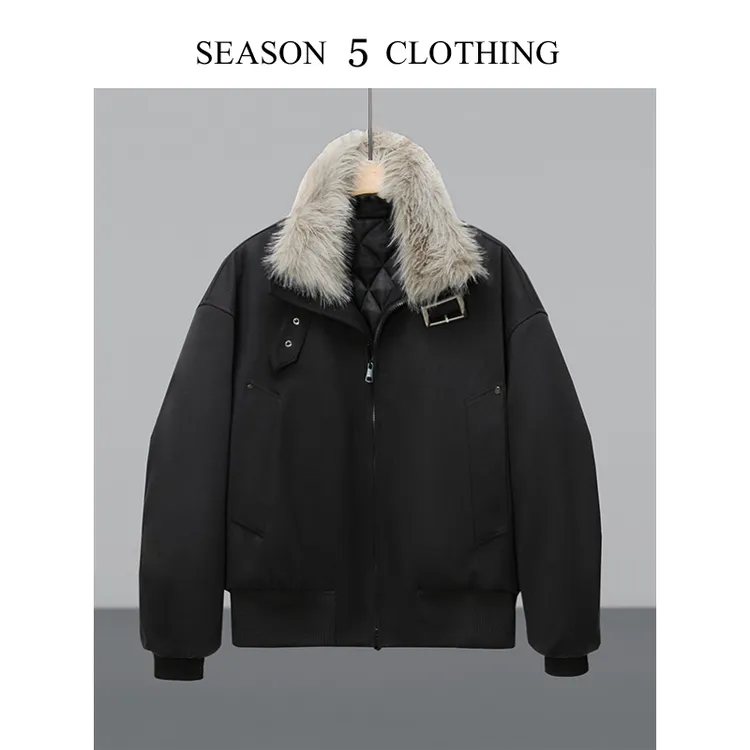 棉服男款冬季可拆卸毛领毛呢飞行夹克保暖短款翻领加厚棉袄外套