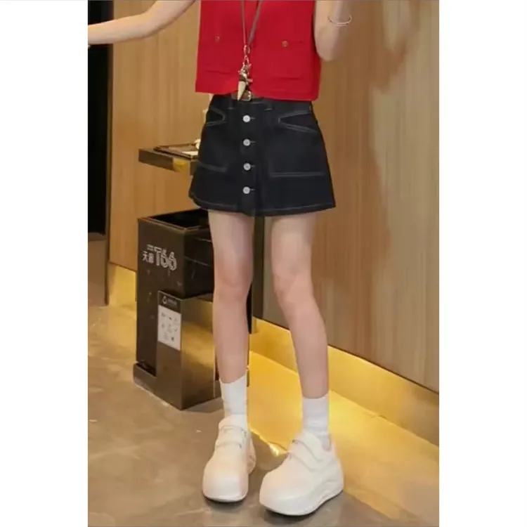 艾塔莉时尚设计感韩版牛仔短裙女夏季新款梨型身材遮肉百搭显腿长