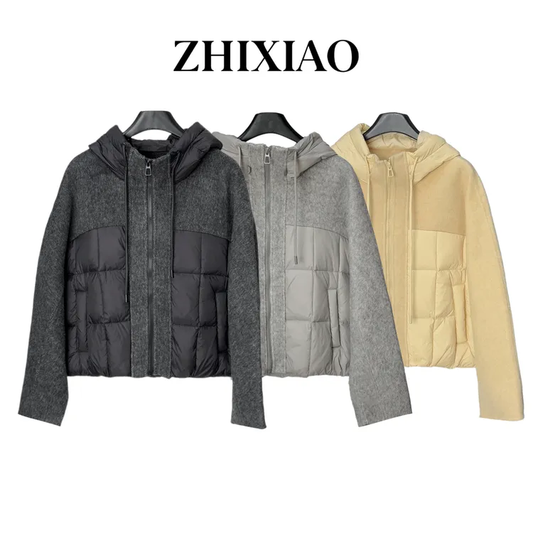 【ZHIXIAO】秋冬新款：毛呢拼接羽绒服TR979