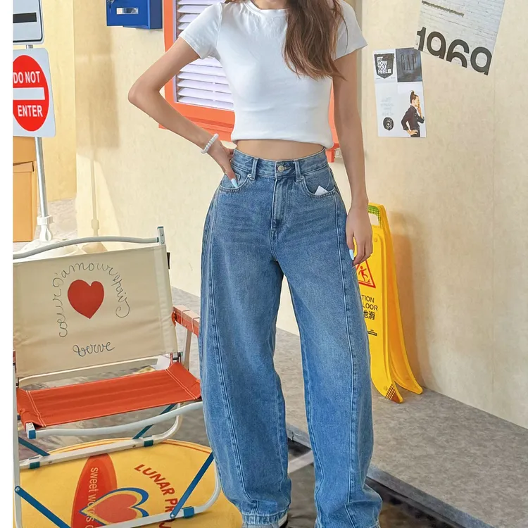 Gap【琥珀流光】女装2025新款无弹挺括中腰马蹄形宽松牛仔裤 727754