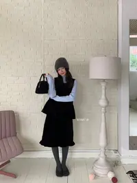 黑天鹅~丝绒系带娃娃小衫＋松紧腰半身裙两件套Q1890