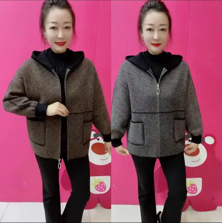 《专柜品质》气质秋冬新款双面纳米绒连帽洋气中老年妈妈宽松外套Z