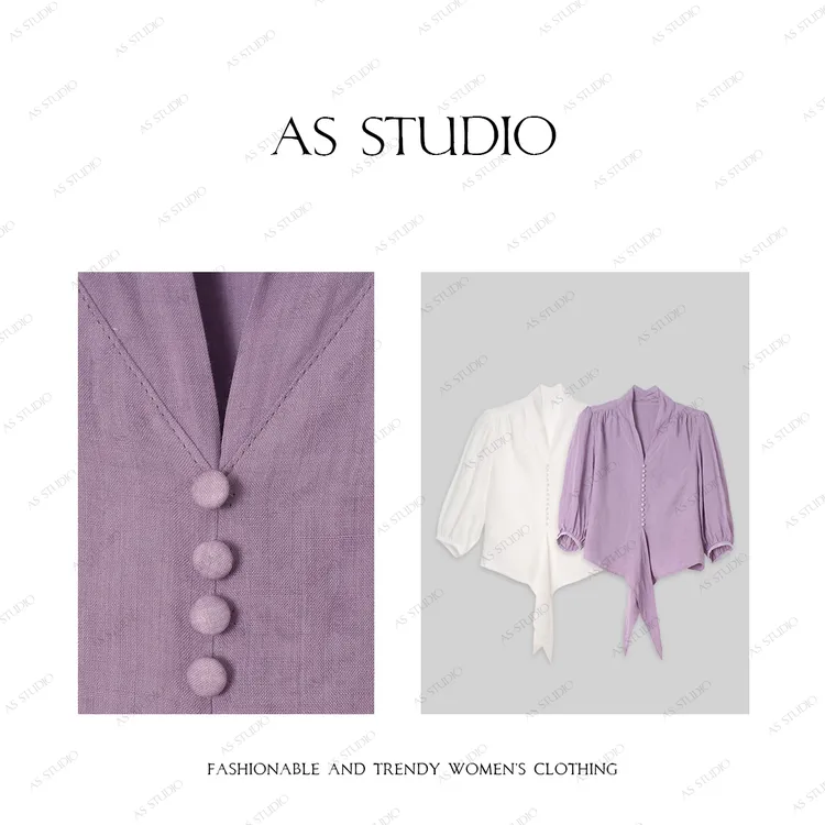 【AS紫烟】25新时尚气质V领七分袖百搭防晒衬衫AS25XSY4988