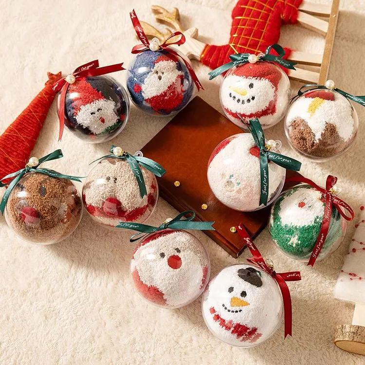 亚克力球装礼盒成人圣诞袜子儿童珊瑚加绒圣诞节日礼物保暖睡眠袜