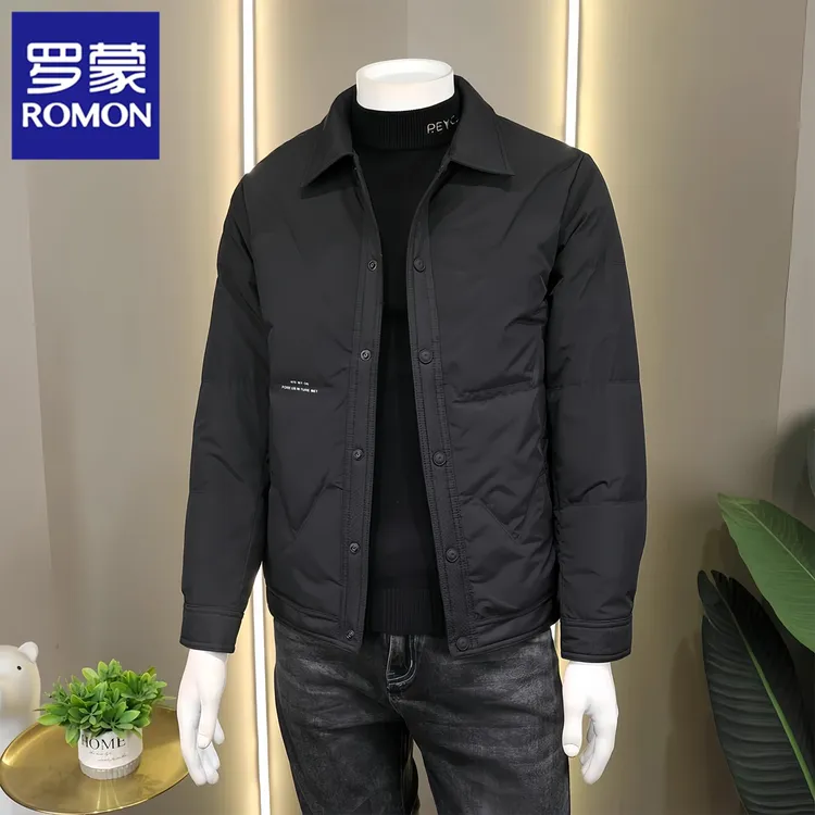 Romon/罗蒙潮牌衬衫翻领羽绒服男士冬季新款休闲百搭夹克修身外套
