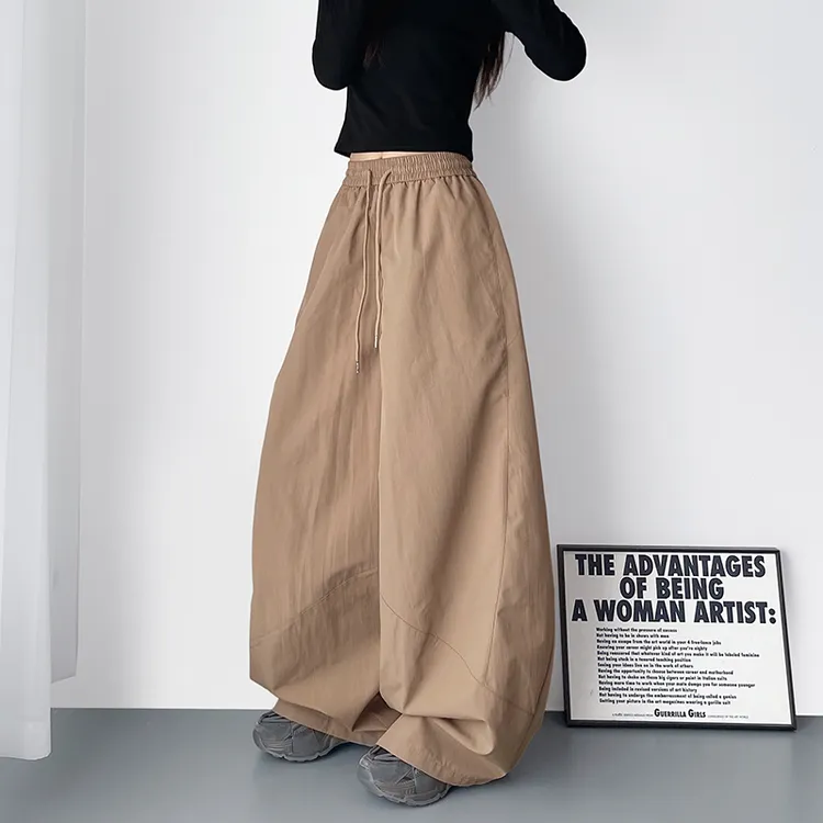 大码宽松大裤脚阔腿裤女2025秋季新款胖mm慵懒松弛感运动休闲裤子