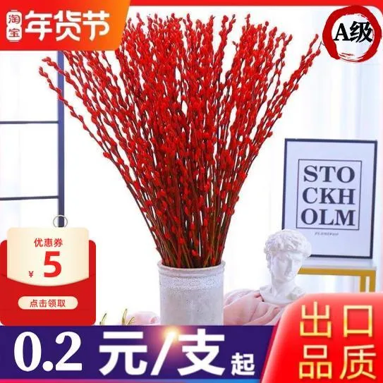 银柳真花鲜枝新年宵花卉盆栽红色干花福桶室内花绿植物雪柳干枝支