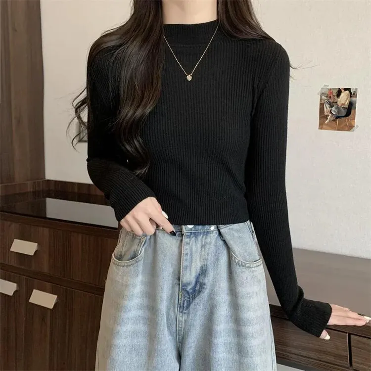 长袖常规款轻职风针织女毛针织衫韩版半高领针织衫