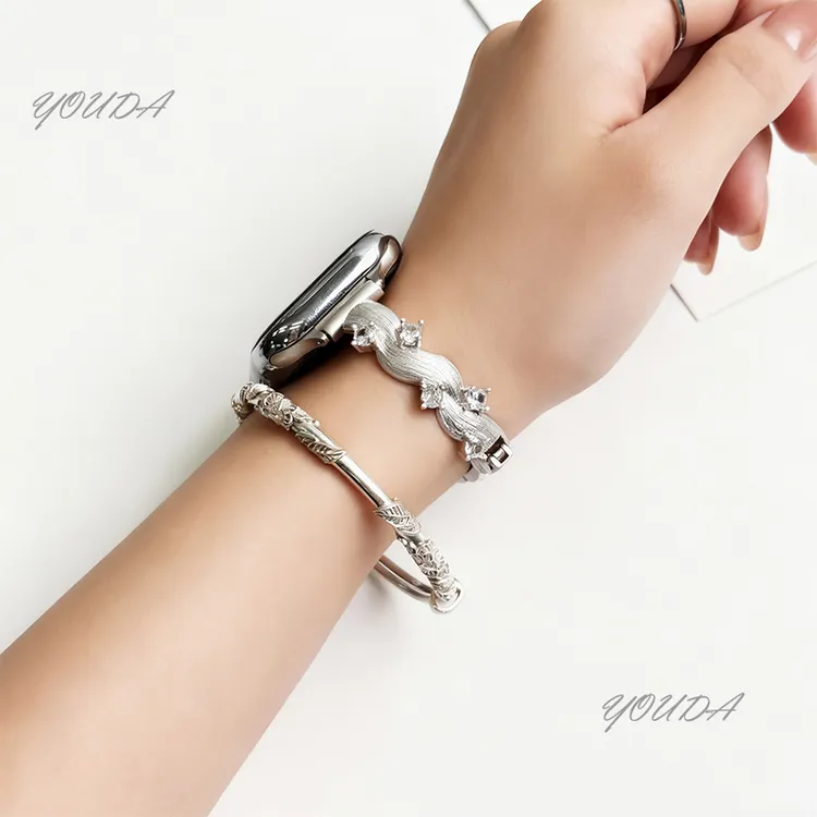 拉丝藤条表带适用华为GT6/5/4细款铜金属watch5立体锆石23pro