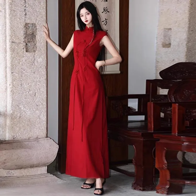 新中式红色花朵旗袍敬酒服新娘绝美订婚礼服裙女复古风高级感晨袍