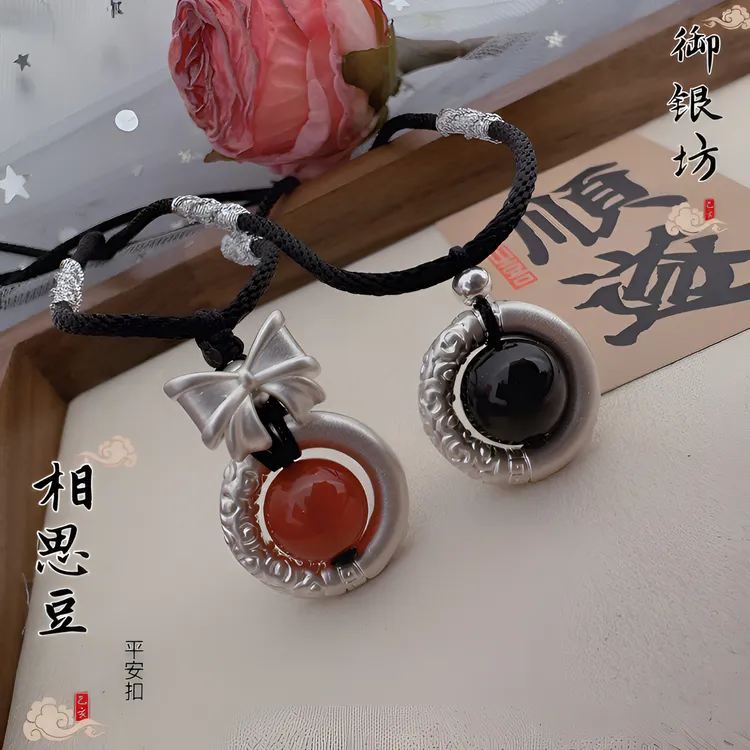 吊坠足银 999情侣款相思豆平安扣吊坠民族风送男女朋友七夕礼物