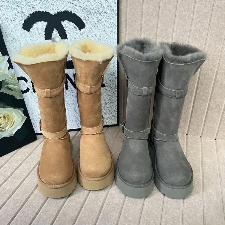 桑坡大骑士皮毛一体雪地靴高筒厚底增高时尚保暖韩版百搭冬季成人