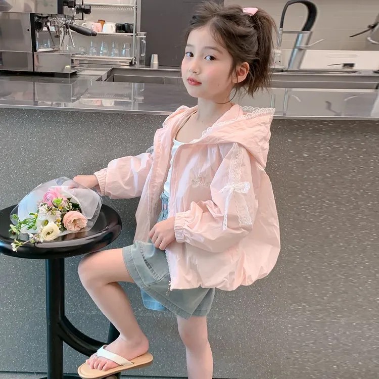 女童夏装防晒衣2025新款儿童洋气韩版女孩夏季连帽甜美防晒服外套