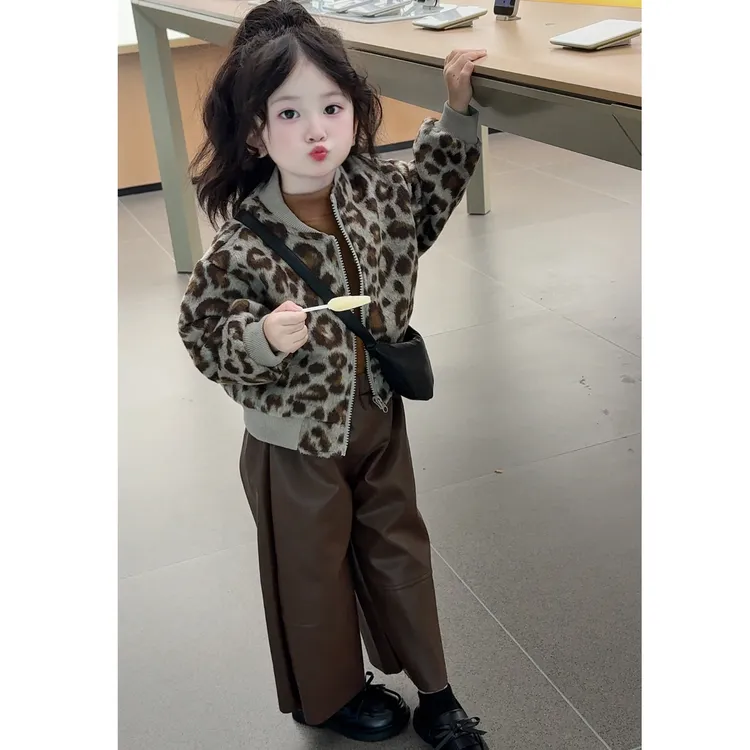 韩范童装女童2025秋装外套洋气小女孩潮酷穿搭时髦豹纹棒球服上衣