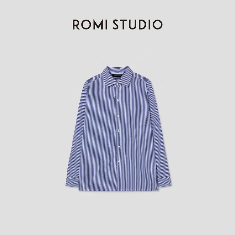 ROMI STUDIO“松弛随性”100%高支斜纹棉宽松条纹衬衫 RW24ASH0846