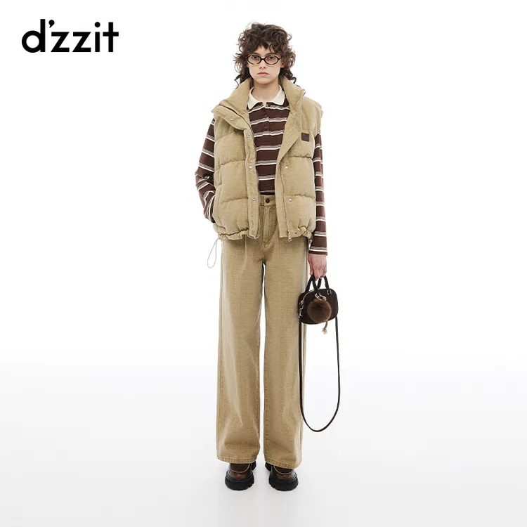 dzzit地素马甲羽绒服多元丹宁摩登印花牛仔外套女3I4K120