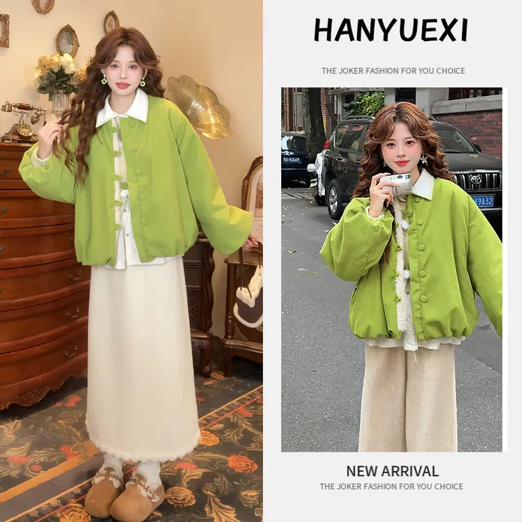 今年流行漂亮套装2025新款洋气减龄上衣保暖棉服外套半身裙三件套