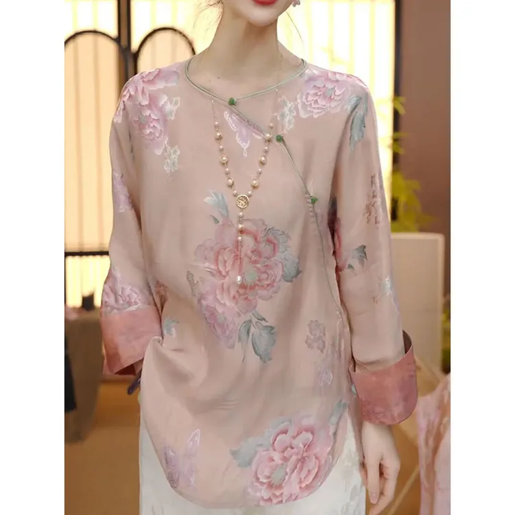 优雅气质高档国风时尚印花衬衫2025秋季新款轻奢减龄显瘦开衫衬衣