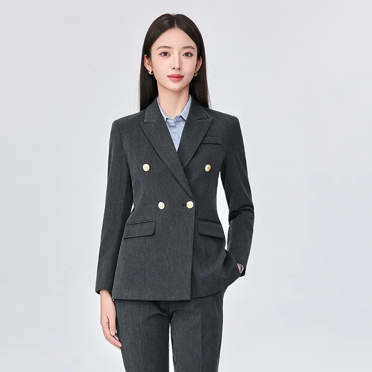 灰色职业装西装套装女春秋气质珠宝店正装酒店经理西服工作服外套