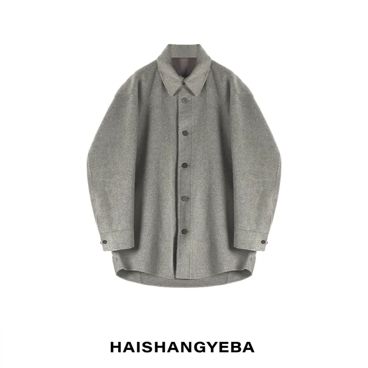 【海上叶爸】新款2025百搭羊毛翻领单排扣宽松羊绒长袖外套大衣