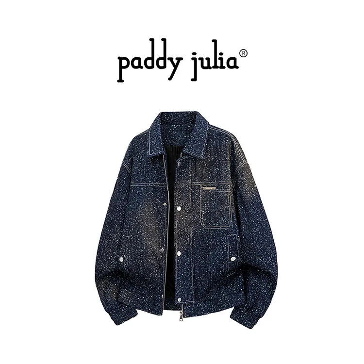 Paddy julia美式潮流翻领夹克男秋季时尚休闲百搭满天星大码外套