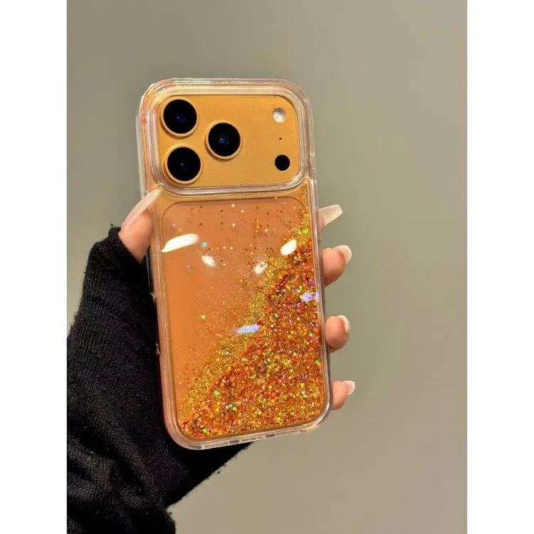 橙黄闪钻流沙摇摇乐适用iphone17promax苹果16手机壳15华为mate70