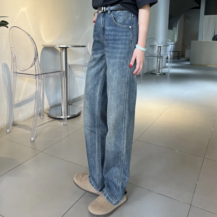 【大诗兄】水洗复古蓝中腰直筒牛仔裤秋冬款百搭时尚-8607