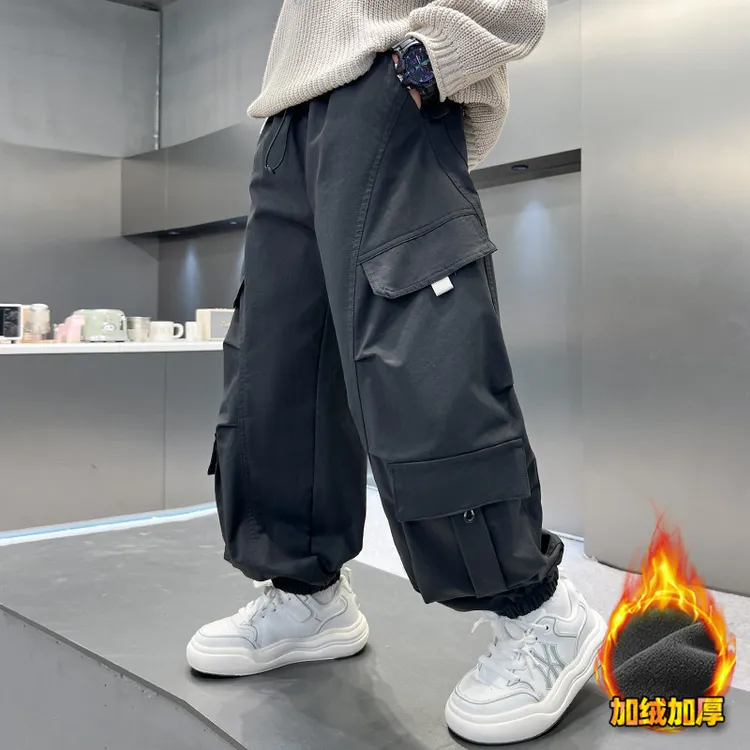 儿童装男童冬季一体加绒裤子2025新款中大童秋冬款加厚冬季工装裤